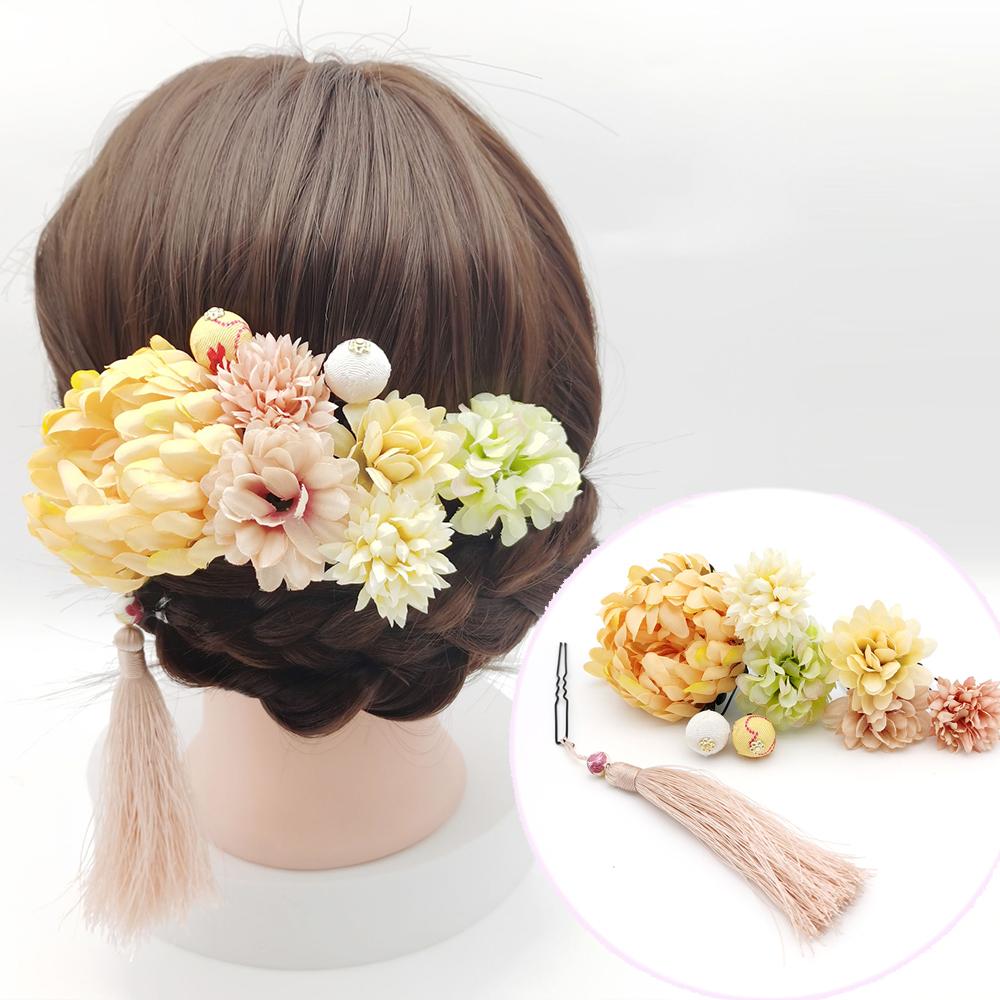Japanische handgefertigte Haarspange mit Stoffblume, Quaste, Kimono-Haarnadel, Kopfschmuck, Geisha-Haarspange, Haarnadeln für Hochzeiten und Feste