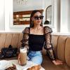 Estate Pois Vintage Nuovo Camicie Donna Manica a Sbuffo Quadrato Sexy Scollo Quadrato Slim Semitrasparente Blusa Crop Top Abbigliamento da Club
