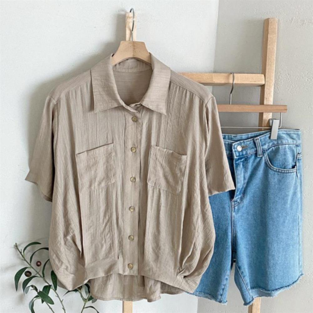 New ArrivalS Open Run Women S Rayon aSymmetric Pintuck Collar Short Sleeve Shirt