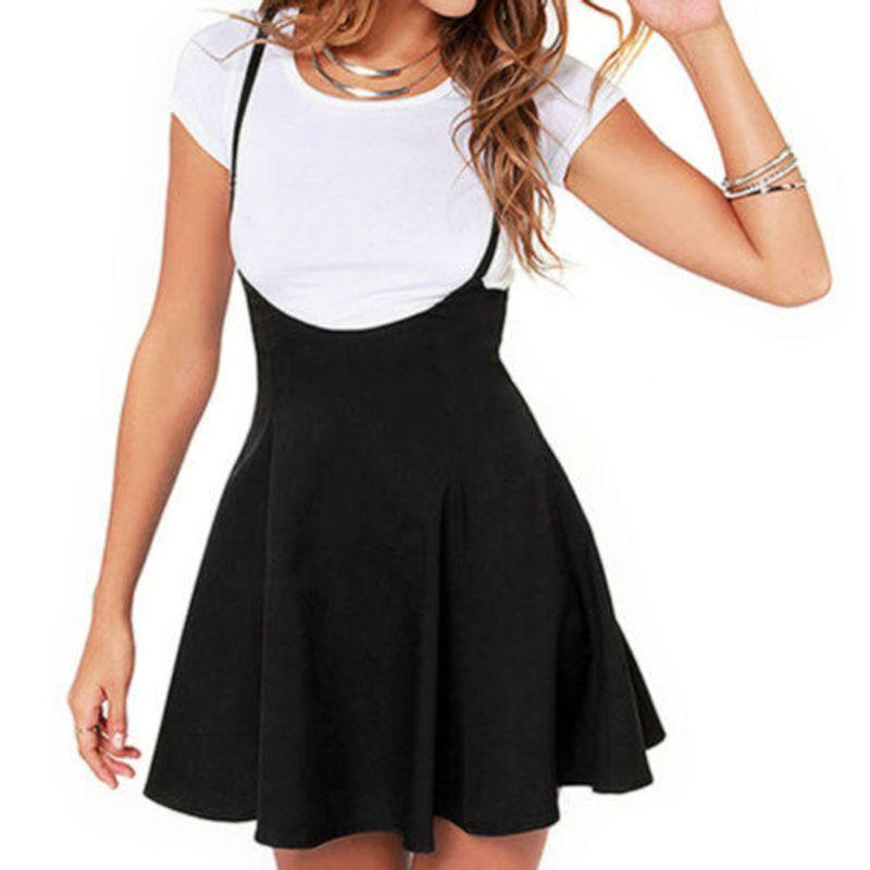 

Strap Dress High Waist Skating Skirt Sling Dress High Waist Skater Skirt Black XXL