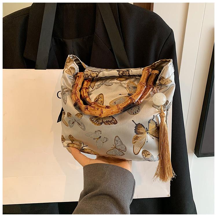 New Chinese Style National Style Bag Embroidered Jacquard Handbag Women's 2025 New Bamboo Joint Bag Large Capacity Handbag Tide