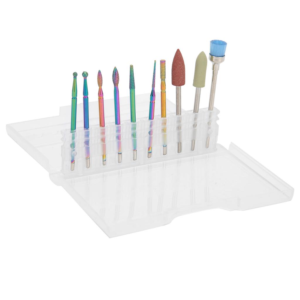 10pcs Tungsten Steel Nail Polishing Grinding Head Nail Drill Bits Dust Brush Set