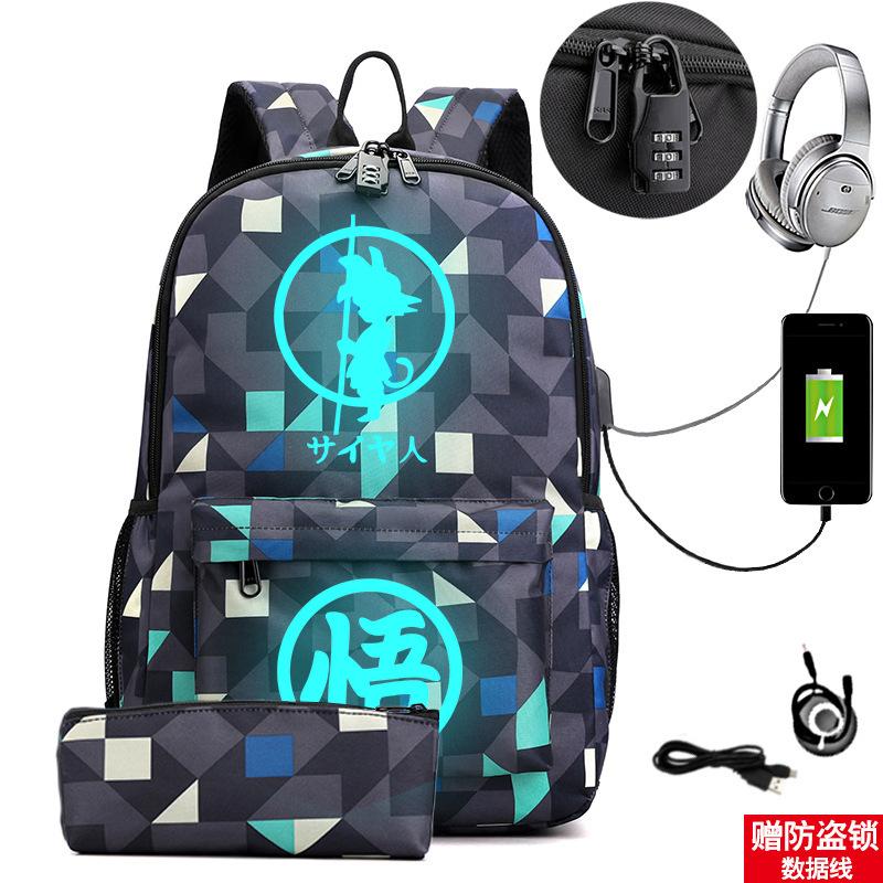 Usb Large Capacity Leisure Travel Backpack Animation Printing Luminous Schoolbag Student Pencil Case