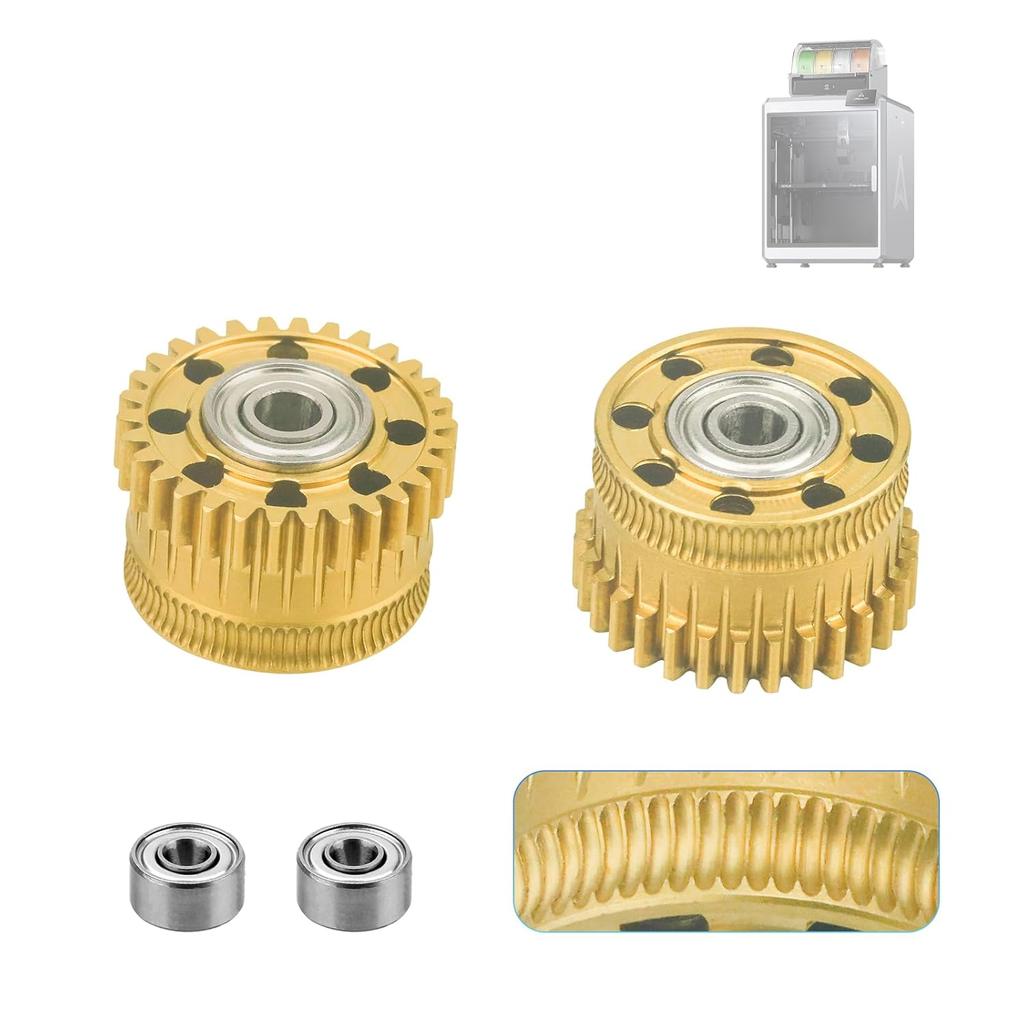 Gold K2 Extruder Gear (2 pcs) K2 Plus Extruder xirbbo Upgrade Gears Kit All Metal Filament Drive Extruder Gear for K2 Plus 3D Printer Accessories