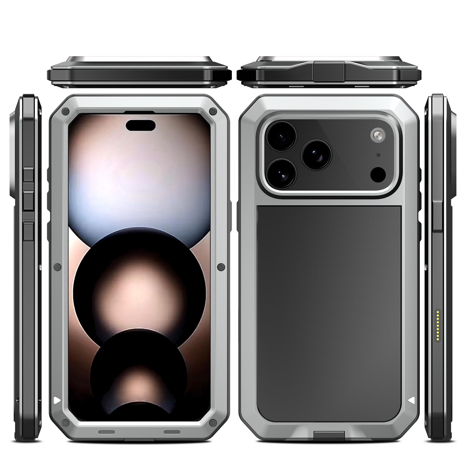For iPhone 17 Pro Max Heavy Duty Shockproof Anti-Fall Dustproof Waterproof Metal Armor Phone Case Screen Protector Military Case nero
