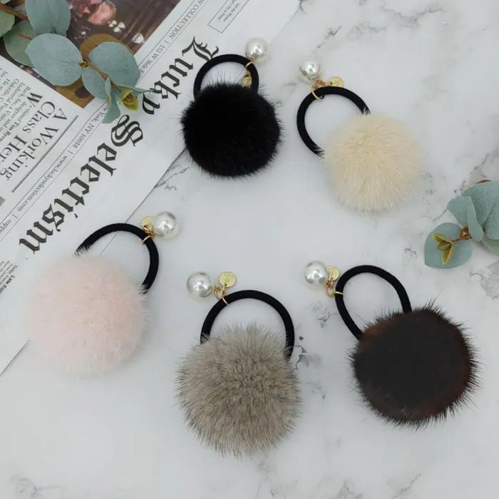 LALA Natural Mink Ball Hair Tie - Brown