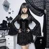 Gothic Goth Dark Elegant Vintage Velvet Dress Grunge Punk Bandage Women Flare Sleeve Party Outfit