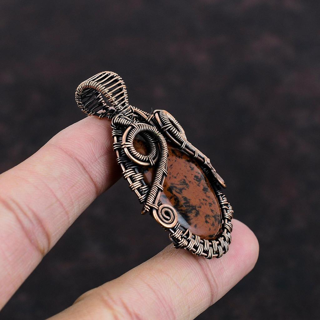 Mahogany Obsidian Pendant Copper Wire Wrapped Jewelry Gemstone Copper Pendant Dainty Jewelry Handmade Wire Wrapped Pendant Anniversary Gift