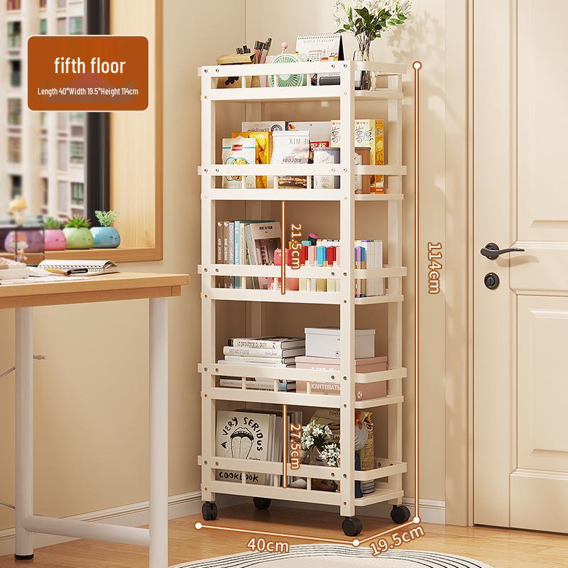Movable Narrow Kitchen Storage Rack: Multi-Layer, Floor-Standing, Multi-Functional Organizer for Seasonings and Daily Essentials