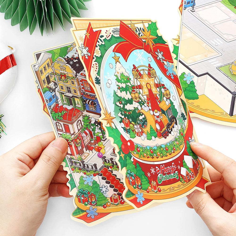 Christmas 2.5D Visual Pocket House Scene Stickers Landscape Stickers Stacking & Pasting DIY Stickers Festival Gifts Xtmas Decor