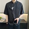 Summer Short Sleeve Shirts Stylish Floral Embroidery Men's Clothing All-match Chinese Style Stand Collar Vintage Button Shirts