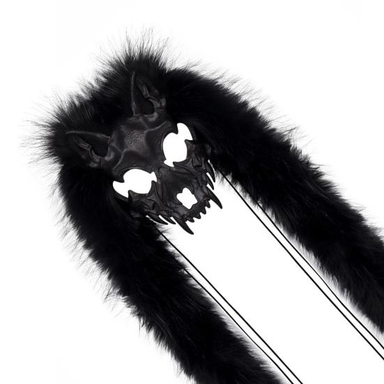 Adjustable Elastic Strap Wolf Mask Viking Skull Mask, Long Fur Ear Tassel Headpiece for Cosplay Themed Party Costume Headgear Party, Halloween