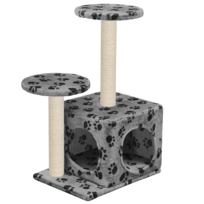 VidaXL Arbre à chat avec griffoir en sisal 60 cm Gris Motif de pattes