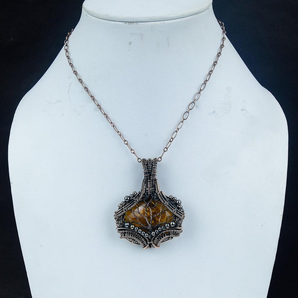 Bernsteinanhänger aus dem Baltikum, mit 999er Kupferdraht umwickeltes Edelsteinschmuckstück, handgefertigter Anhänger für den Muttertag