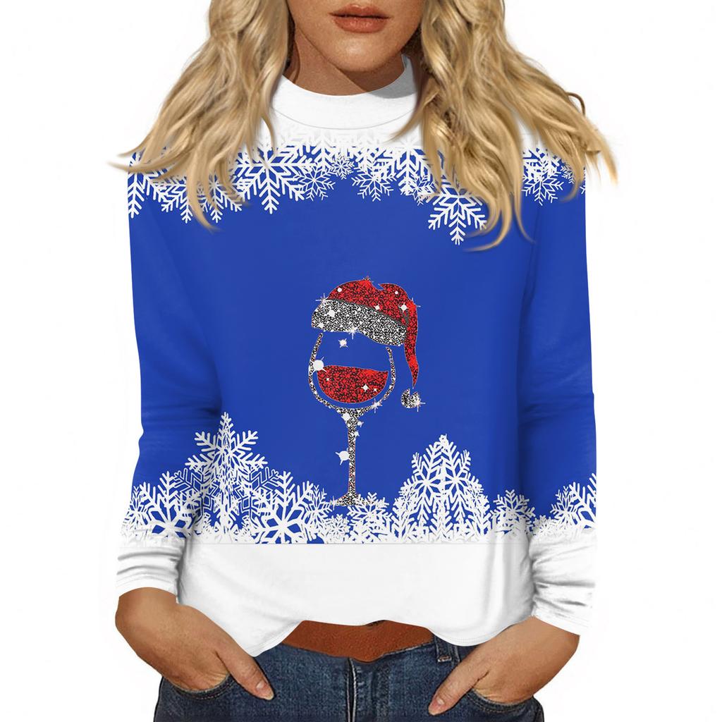 Damskie Jesienne Codzienne Koszule z Długim Rękawem Bluza Vintage z Nadrukiem Wysoki Dekolt Top Pulower