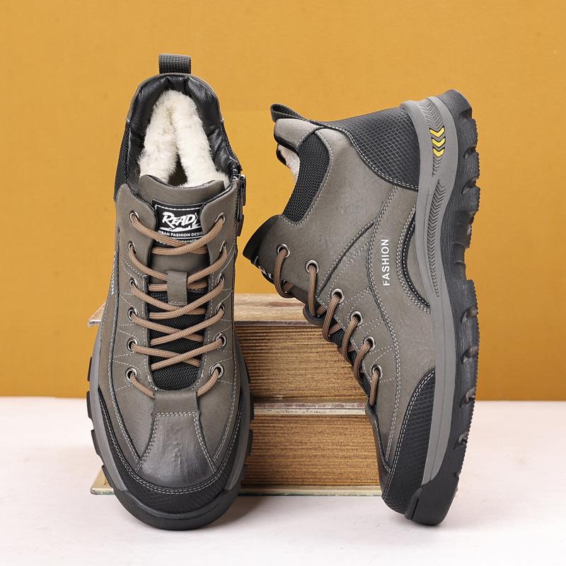2024 autumn and winter new men's casual high-top cotton shoes men's thick-soled lace-up velvet warm snow boots outdoor 0896