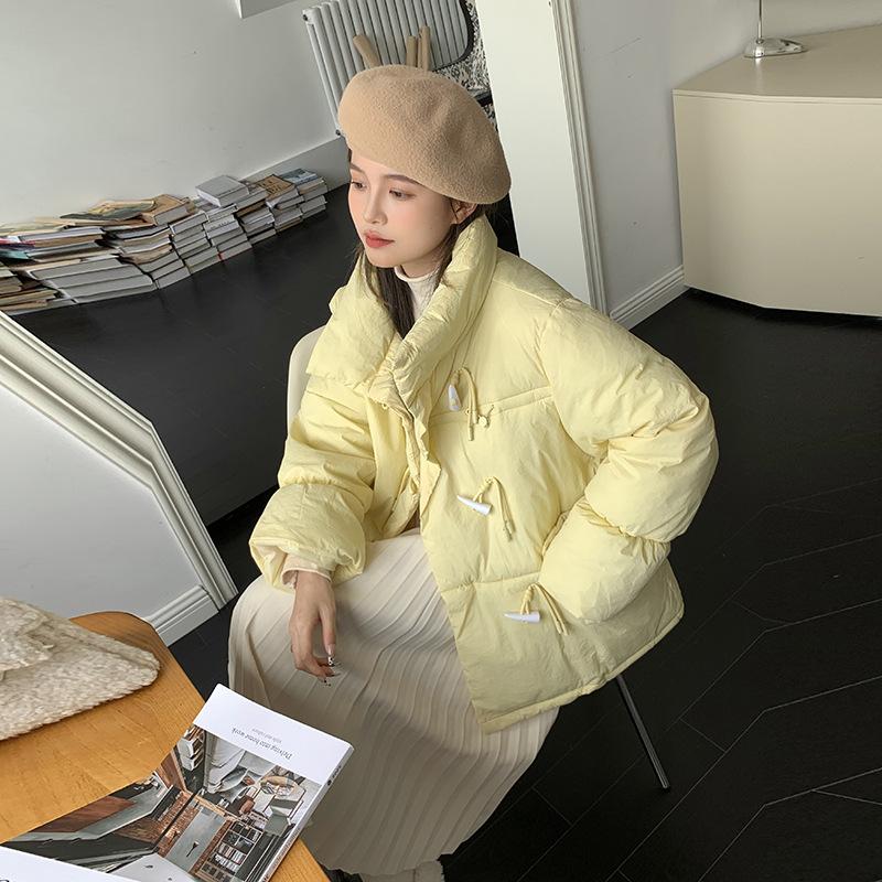 Stand-up collar down cotton clothes women's short new loose horn buckle cotton clothes bread clothes jacket