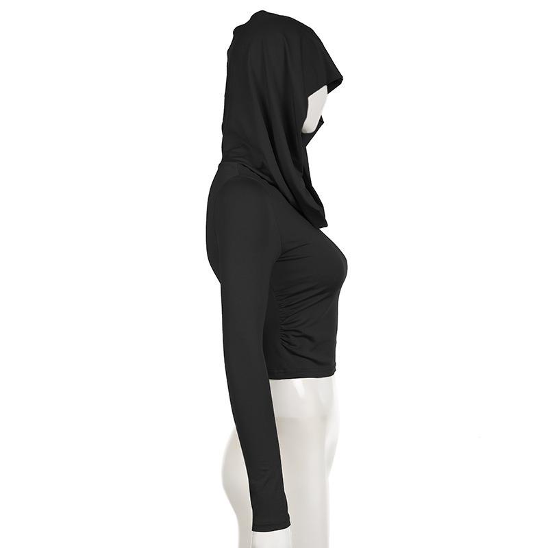Hooded T-shirt Women's Slim Fit Long Sleeved Short Top