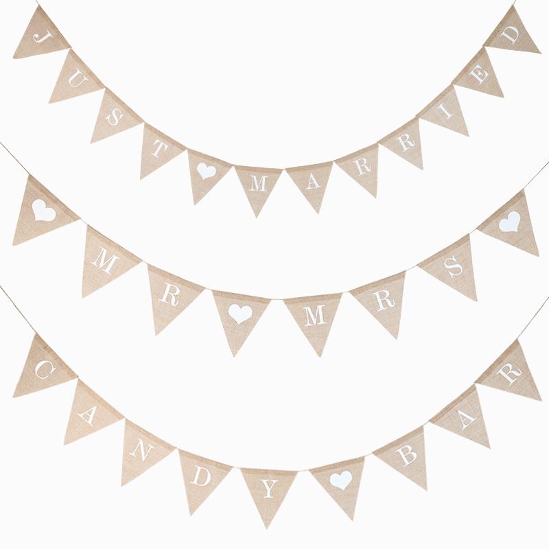 Personalize Party Flag Letter A-Z No.0-9 Diy Jute Burlap Bunting Banner Flags Candy Bar Wedding Decoration Baby Shower Favor