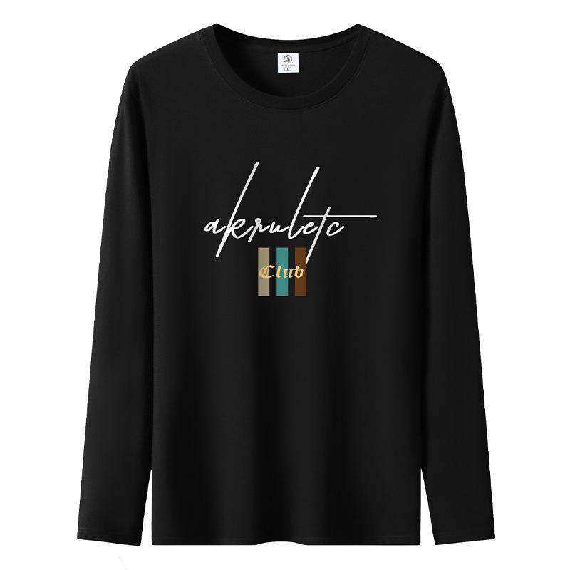 

Осенне-зимняя повседневная мужская футболка с длинными рукавами из чистого хлопка большого размера с круглым вырезом S чёрный