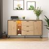 Kitchen Cabinet with Two Doors Three Drawers Wood Grain Metal Legs Wood Color Utility Pantry Dining Room