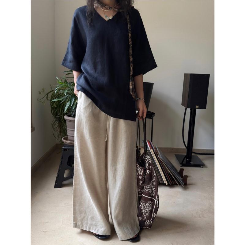Johnature Summer Japanese Casual Loose Wide-leg Pants Light Dry Full Length Comfortable Trousers For Women