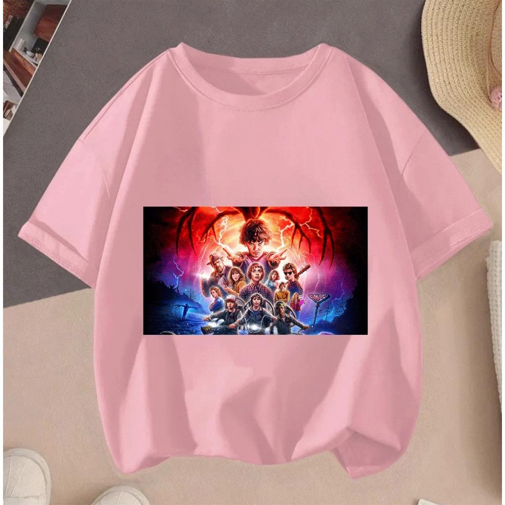 2026 Teenagers Kids Stranger Things Cartoon 2D Printed Casual Summer Short Sleeve T Shirt Hot Sale