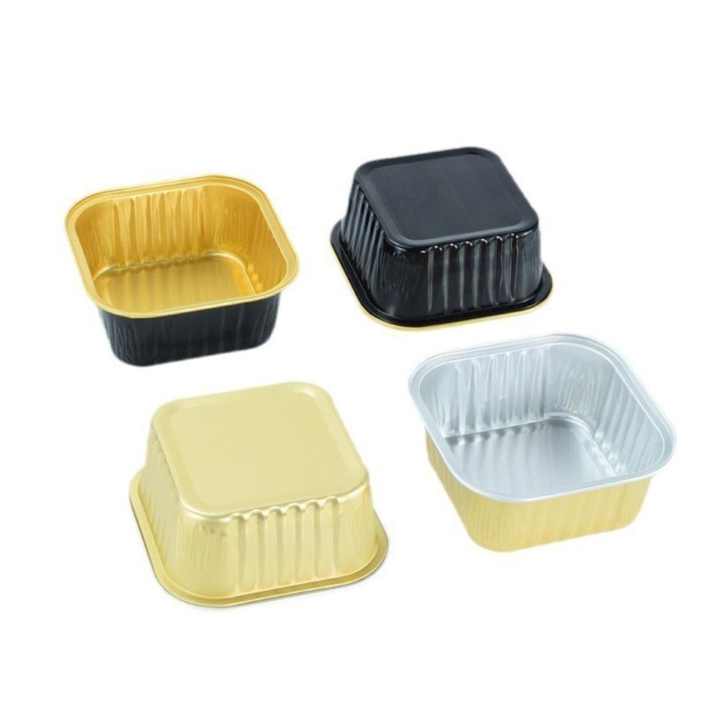 10pcs/set New Non-Stick Aluminum Foil Baking Cups with Lids Heat Resistant Muffin Boxes Square Shape Mini Loaf Pans Kitchen Tool