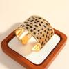 Adjustable Leopard Print Wide Cuff Bracelet Flocking Texture Wristband For Comfort Alloy Construction Stylish Wear