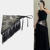Cinturón Bufanda Larga Estrecha Boho Fajín Triangular con Borlas para Mujer Accesorio de Cintura Floral Retro para Vestidos Jeans