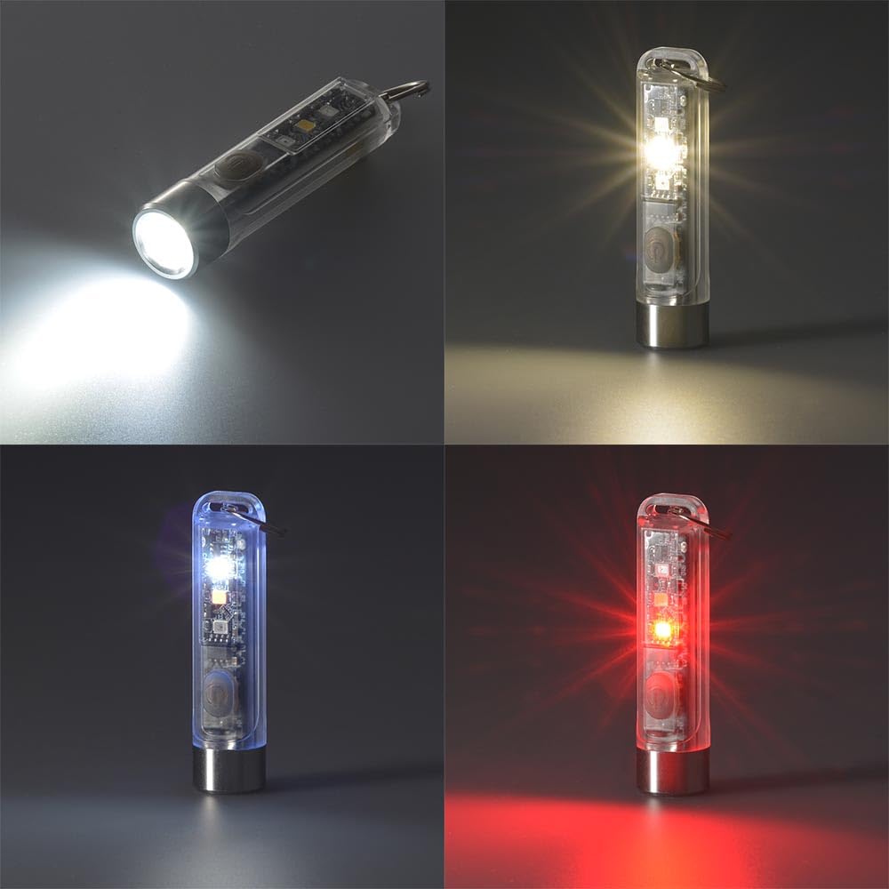 OHM Electric USB Rechargeable LED Mini Flashlight with Dimmable and UV Black Red Red ANSI Skeleton and Key Ring Included Multi-Light Color-Adjustable