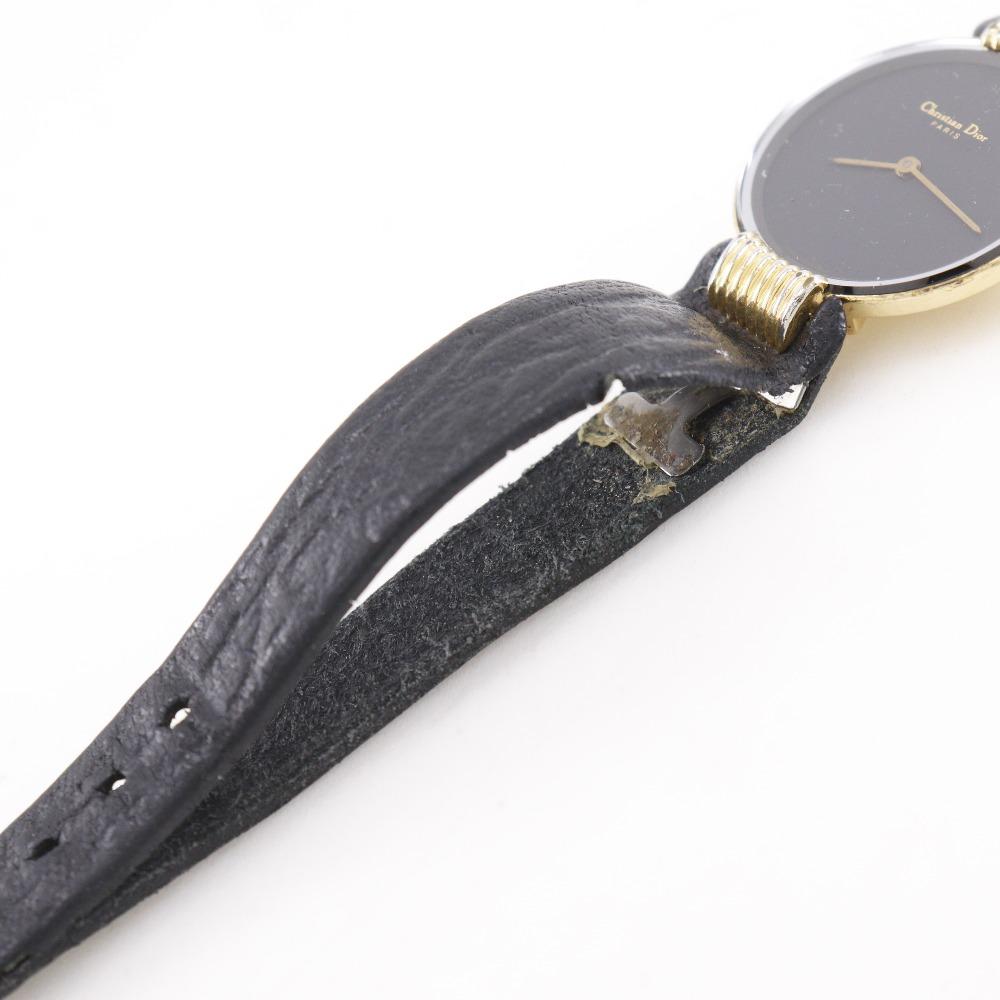 Dior Bakira Watches 46.153-4 blackDial Plated Gold/leather Quartz Analog display Women Used