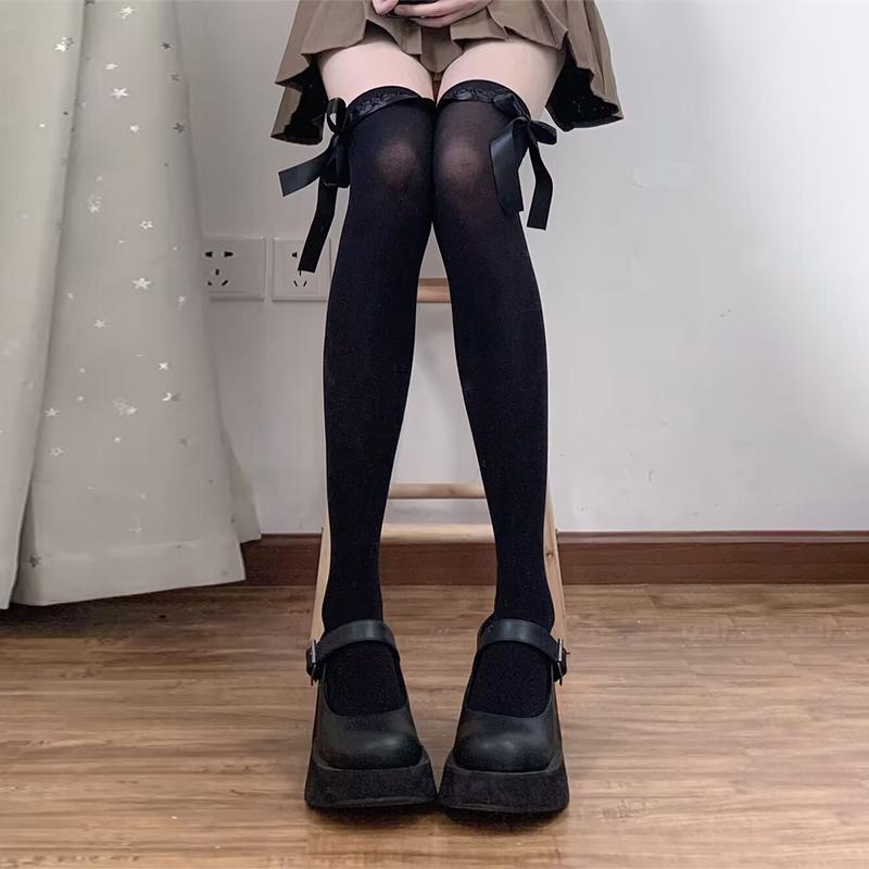 Sweet Girl Pure Desire Style Lace High Socks Bowknot Ribbon Long Knee Socks Stockings