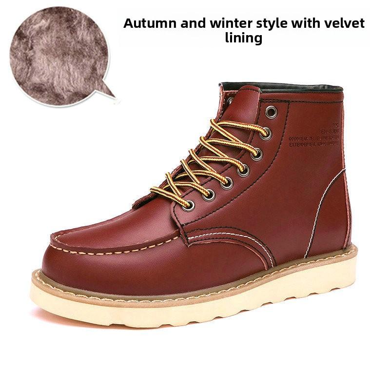 Fortemente imbottiti per il calore Stivali Martin Uomo Casual Tendenza Scarpe High-Top Pelle Coppia Stivali da Lavoro Scarpe a Tesa Larga