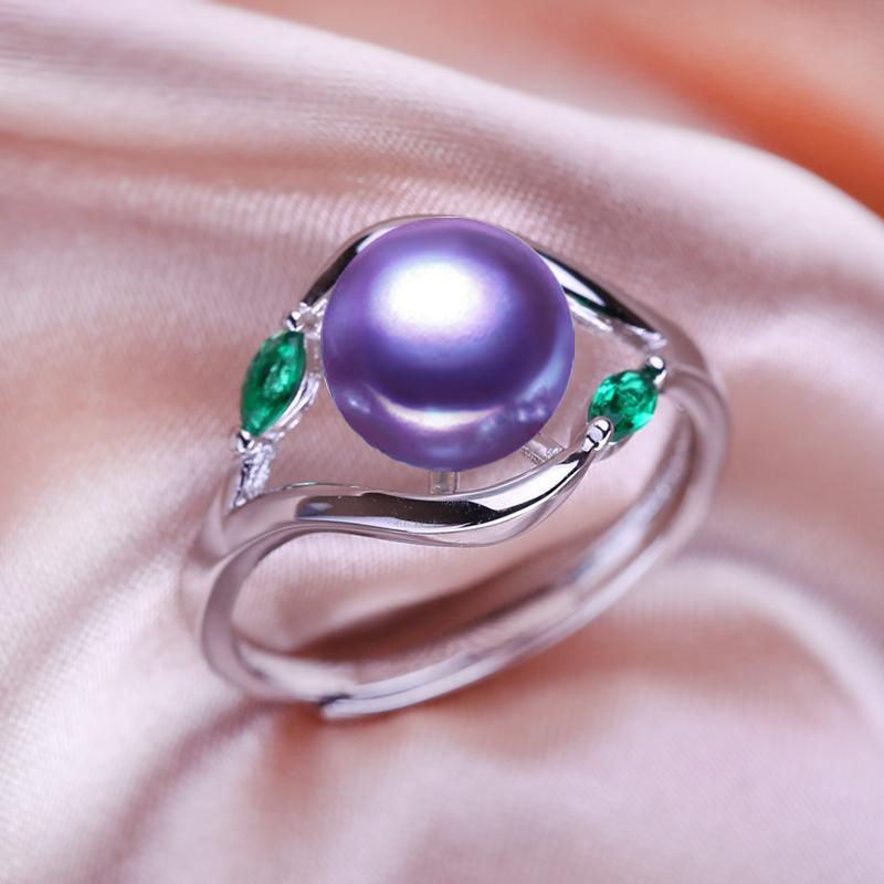 

Кольца SENIKO с натуральным пресноводным жемчугом для женщин, модное женское кольцо с зеленым кристаллом в форме листа, ювелирные изделия с жемчугом, регулируемое кольцо фиолетовый