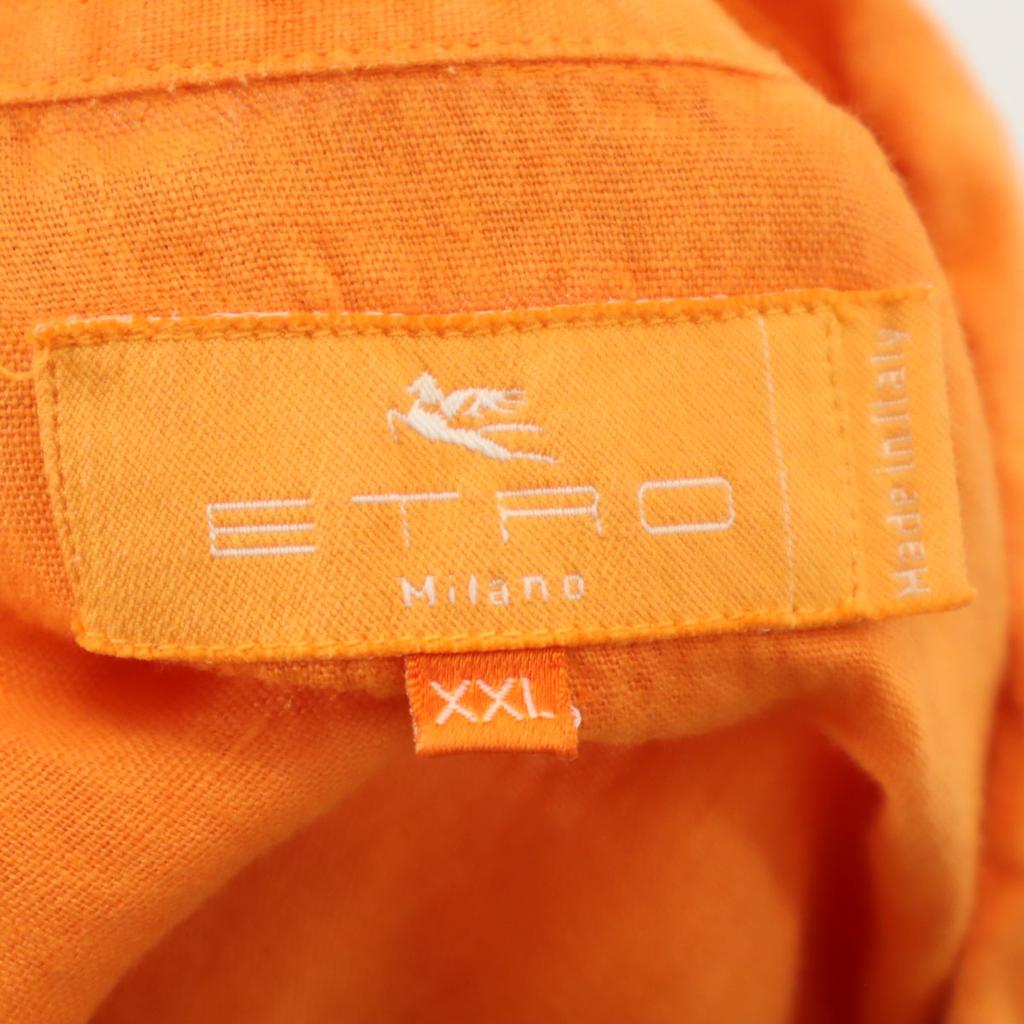 Etro Herrenhemd aus Leinen mit kurzen Ärmeln XXL Orange Gebraucht Made in Italy