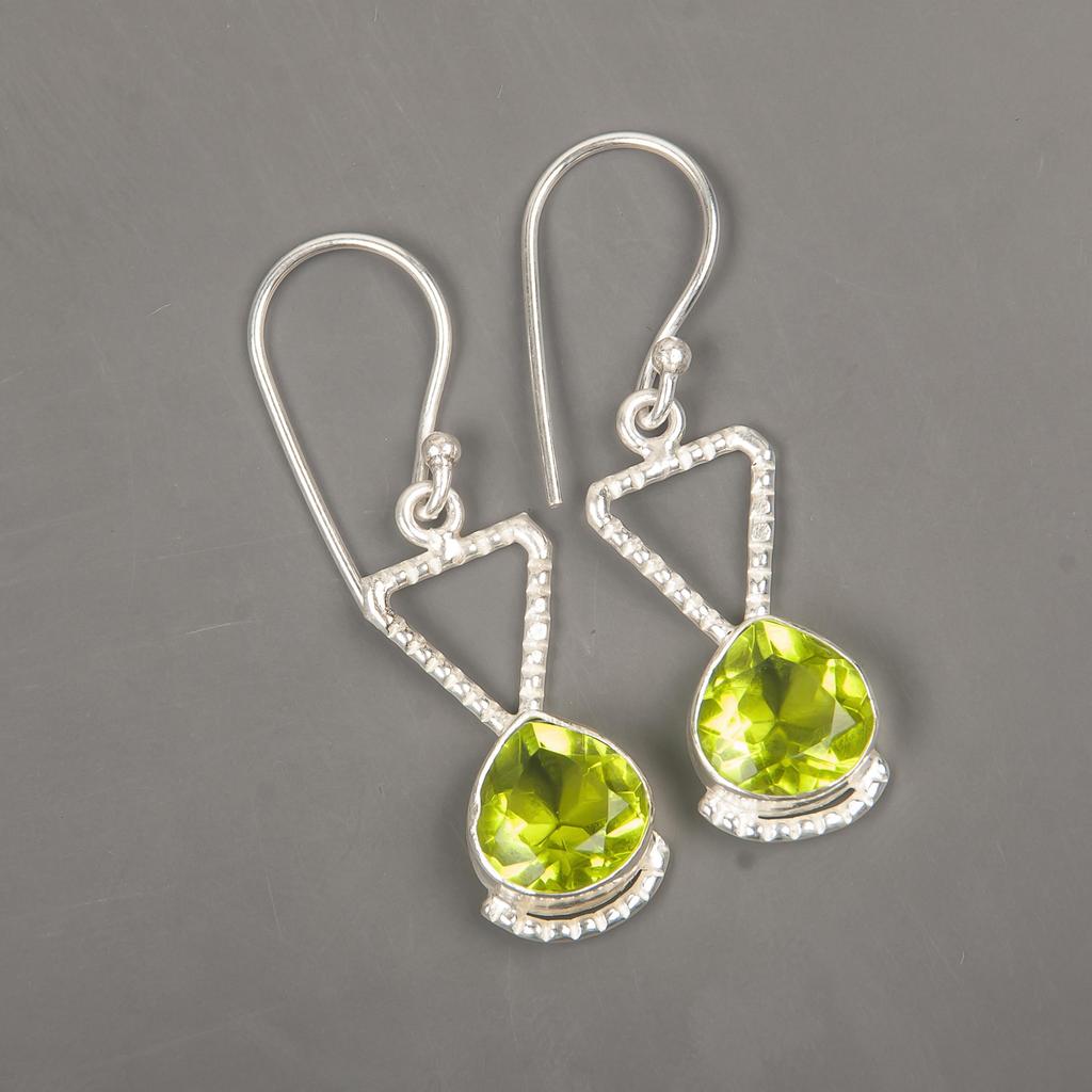 Peridot Edelstein 925 Sterling Silber Handgefertigte Statement Ohrringe 1,62" Geschenk für Mama EE-93-9