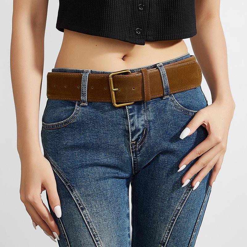 Women Fashion Luxury Design Suede Leather Wide Belt Casual Pin Buckle Waistband Business Waist Strap All-Match Clothes Decor