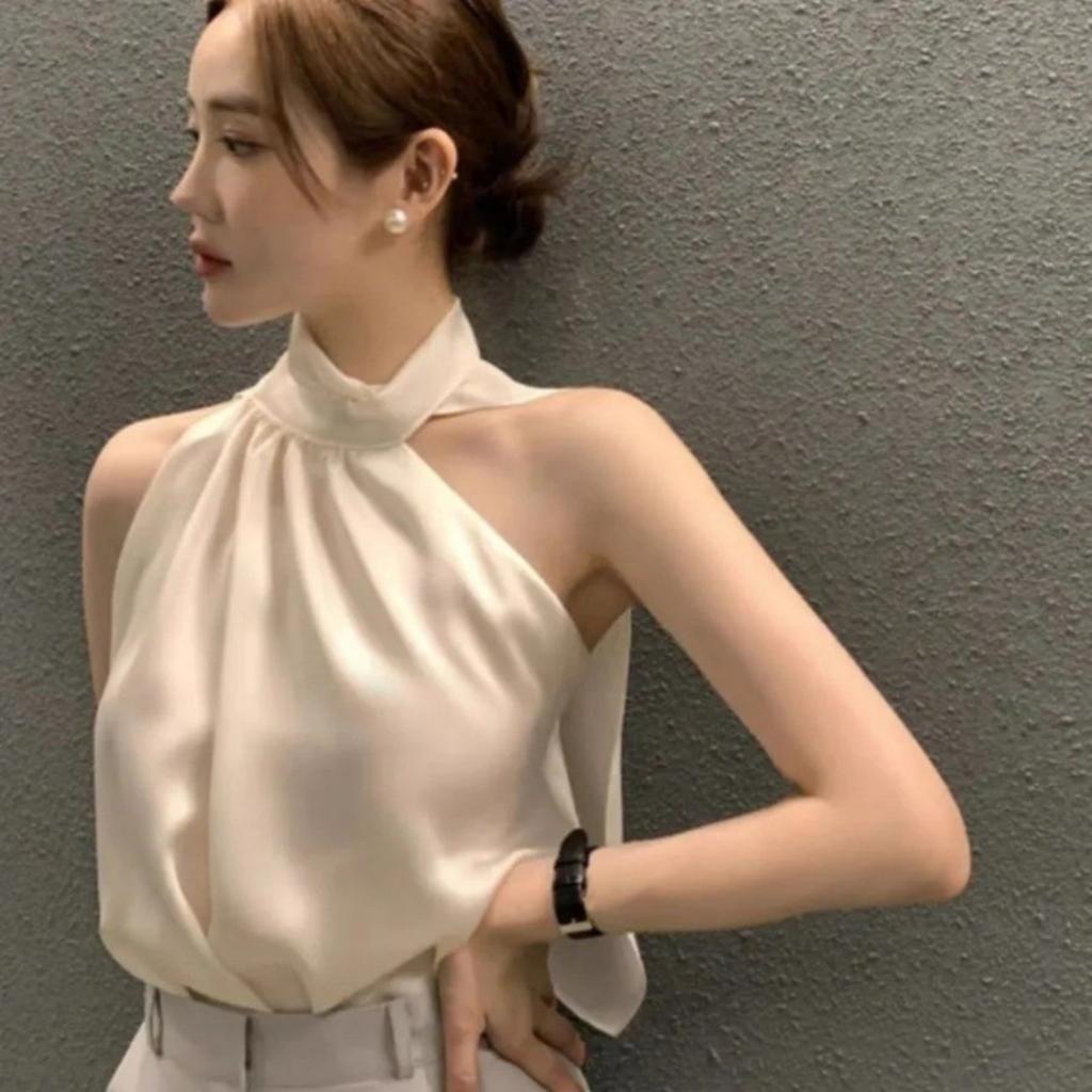 Nepravidelný design Halterneck Bez ramínek Sexy Francouzský Top bez zad