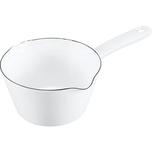Fuji Enamel Stain-Resistant Milk Pan NEIGE, 14cm, 0.7L, Painted Finish, White, N-14M, with Measuring Tape