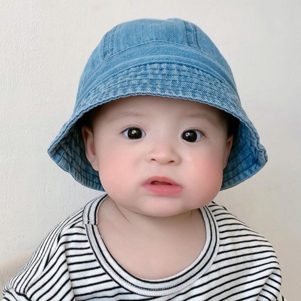 Cloth Baby Sun Hat Solid Color Children Fisherman Cap Comfortable Washed Denim Bucket Hat  Outdoor