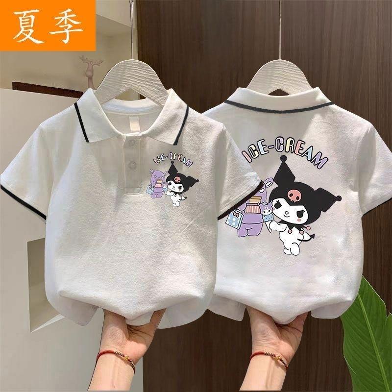 Summer Girls Cartoon Print Polo Shirt Fashionable Short Sleeve T-Shirt For Kids And Teens 90