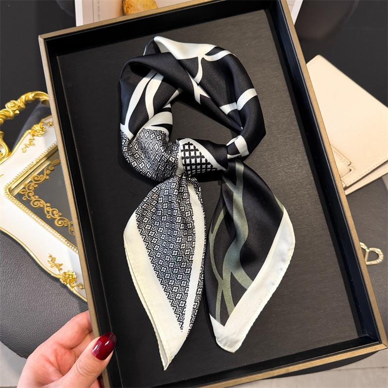 Print 70cm Silk Satin Headkerchief Women Luxury Design Neck Tie Scarf Female Hair Hand Wrist Foulard Shawl Hijab Bandana Scarves