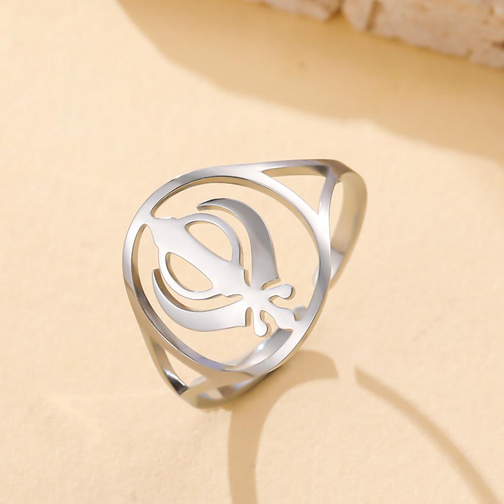Dawapara Sikh Khanda Ring Adjustable Women Ring Religious Sikhism Jewelry Protection Amulet Stainless Steel Wedding Band