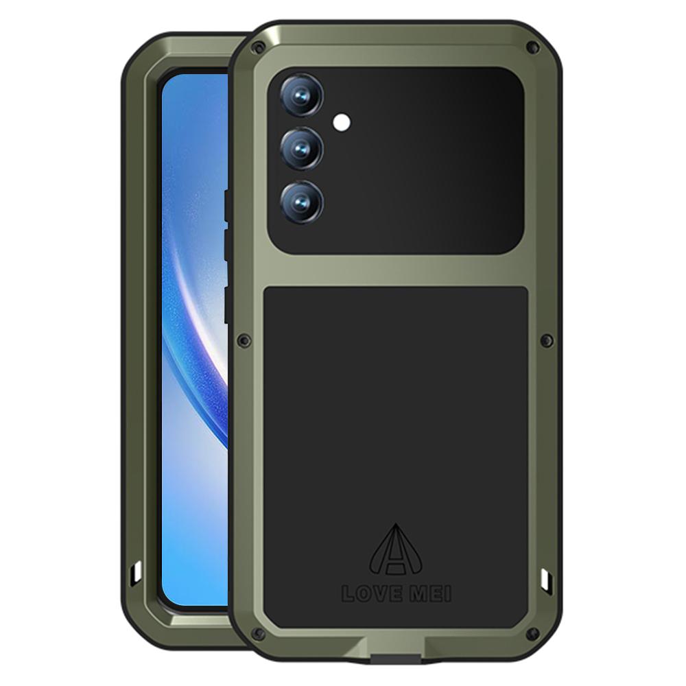 LOVE MEI Für Samsung Galaxy A34 5G Silikon+Metall Stoßfestes Robustes Handyhülle mit Integriertem Gehärtetem Displayschutz