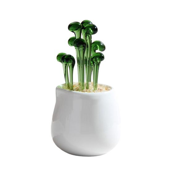 Handmade Glass Potted Plants Ornament Hand-Blown Glass Cactus Bean Sprout Floral Art Figurine Home Office Desktop Decoration