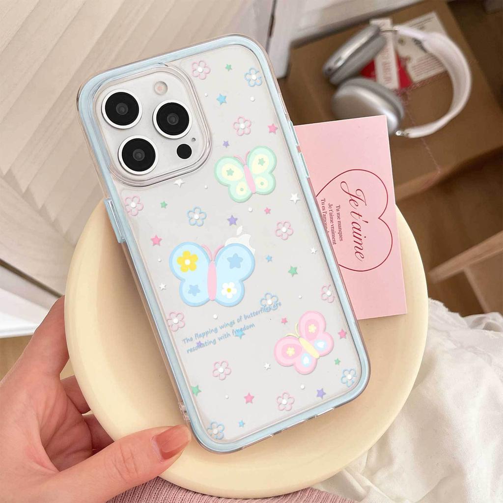 ins wind super fairy colored flower butterfly suitable for iPhone16promax Apple 15 Pro mobile phone case small and fresh