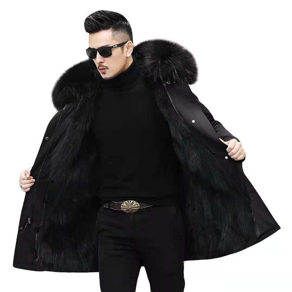 New men's imitation fox imitation raccoon fur integrated medium and long coat winter imitation fur coat