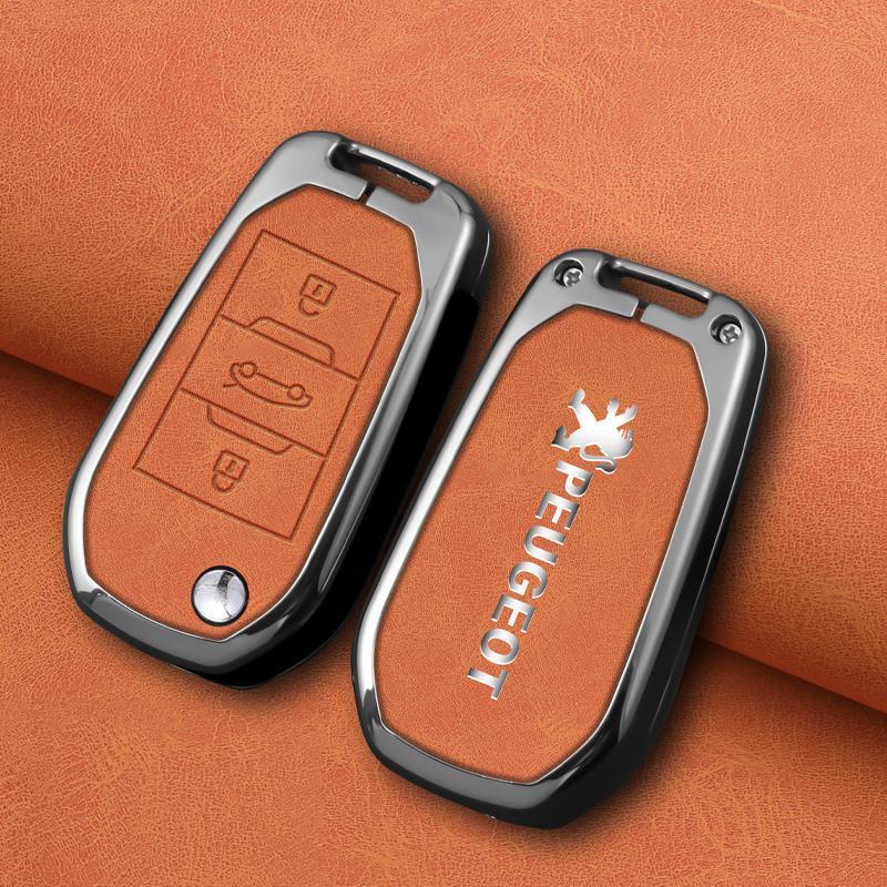 Leather Zinc Alloy Car Remote Key Case Cover Shell Fob For Peugeot 208 3008 308 508 408 2008 307 4008 Auto Protector Accessories