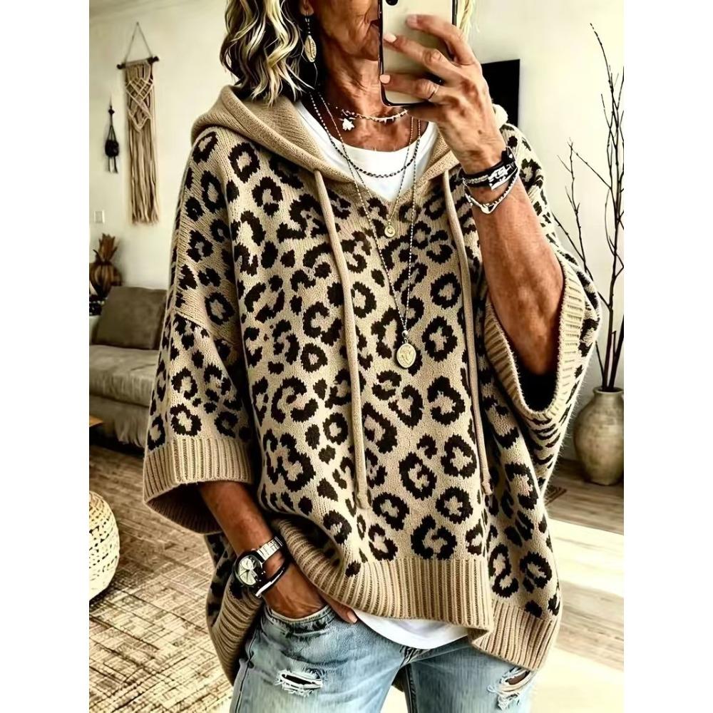 Felpa da Donna con Cappuccio Stampa Leopardo Coulisse Autunno Inverno Oversize